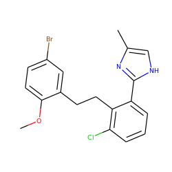 COc1ccc(Br)cc1CCc1c(Cl)cccc1-c1nc(C)c[nH]1 ZINC000028385520