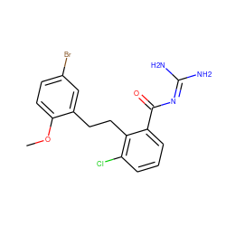 COc1ccc(Br)cc1CCc1c(Cl)cccc1C(=O)N=C(N)N ZINC000036126650