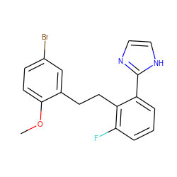 COc1ccc(Br)cc1CCc1c(F)cccc1-c1ncc[nH]1 ZINC000028385514