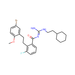 COc1ccc(Br)cc1CCc1c(F)cccc1C(=O)/N=C(\N)NCCC1CCCCC1 ZINC000036284552