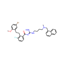 COc1ccc(Br)cc1CCc1c(F)cccc1C(=O)/N=C(\N)NCCCCN(C)Cc1cccc2ccccc12 ZINC000036284533
