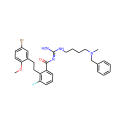 COc1ccc(Br)cc1CCc1c(F)cccc1C(=O)/N=C(\N)NCCCCN(C)Cc1ccccc1 ZINC000036284529