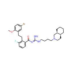 COc1ccc(Br)cc1CCc1c(F)cccc1C(=O)/N=C(\N)NCCCCN1CC[C@@H]2CCCC[C@@H]2C1 ZINC000036284675