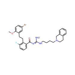 COc1ccc(Br)cc1CCc1c(F)cccc1C(=O)/N=C(\N)NCCCCN1CCc2ccccc2C1 ZINC000038156546