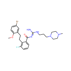 COc1ccc(Br)cc1CCc1c(F)cccc1C(=O)/N=C(\N)NCCCN1CCN(C)CC1 ZINC000022451398