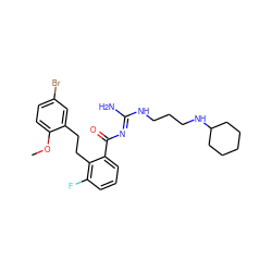 COc1ccc(Br)cc1CCc1c(F)cccc1C(=O)/N=C(\N)NCCCNC1CCCCC1 ZINC000036284639