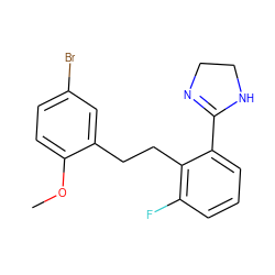 COc1ccc(Br)cc1CCc1c(F)cccc1C1=NCCN1 ZINC000003938671