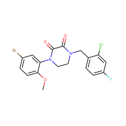 COc1ccc(Br)cc1N1CCN(Cc2ccc(F)cc2Cl)C(=O)C1=O ZINC000095565434