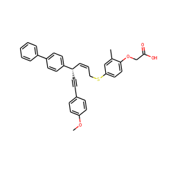 COc1ccc(C#C[C@@H](/C=C\CSc2ccc(OCC(=O)O)c(C)c2)c2ccc(-c3ccccc3)cc2)cc1 ZINC000028823256