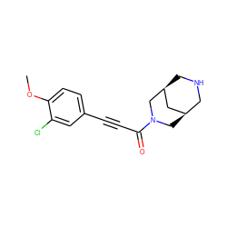 COc1ccc(C#CC(=O)N2C[C@@H]3CNC[C@@H](C3)C2)cc1Cl ZINC000103239132