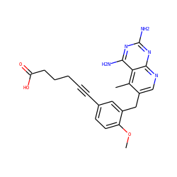 COc1ccc(C#CCCCC(=O)O)cc1Cc1cnc2nc(N)nc(N)c2c1C ZINC000013646375
