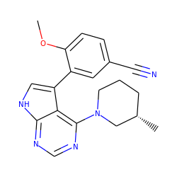 COc1ccc(C#N)cc1-c1c[nH]c2ncnc(N3CCC[C@H](C)C3)c12 ZINC000210720588