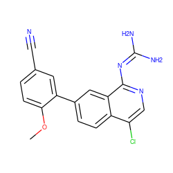 COc1ccc(C#N)cc1-c1ccc2c(Cl)cnc(N=C(N)N)c2c1 ZINC000026967727