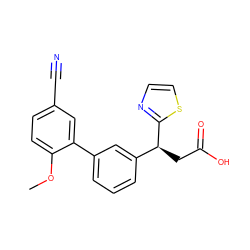 COc1ccc(C#N)cc1-c1cccc([C@H](CC(=O)O)c2nccs2)c1 ZINC001772579768