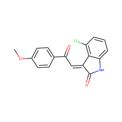 COc1ccc(C(=O)/C=C2/C(=O)Nc3cccc(Cl)c32)cc1 ZINC000101412696