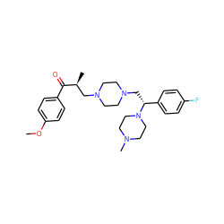 COc1ccc(C(=O)[C@@H](C)CN2CCN(C[C@H](c3ccc(F)cc3)N3CCN(C)CC3)CC2)cc1 ZINC000022928010