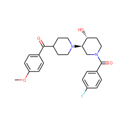 COc1ccc(C(=O)C2CCN([C@@H]3CN(C(=O)c4ccc(F)cc4)CC[C@H]3O)CC2)cc1 ZINC000084687646