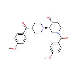 COc1ccc(C(=O)C2CCN([C@@H]3CN(C(=O)c4ccc(OC)cc4)CC[C@H]3O)CC2)cc1 ZINC000084653702