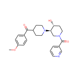 COc1ccc(C(=O)C2CCN([C@@H]3CN(C(=O)c4cccnc4)CC[C@H]3O)CC2)cc1 ZINC000084742290