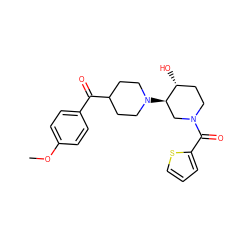 COc1ccc(C(=O)C2CCN([C@@H]3CN(C(=O)c4cccs4)CC[C@H]3O)CC2)cc1 ZINC000084689072