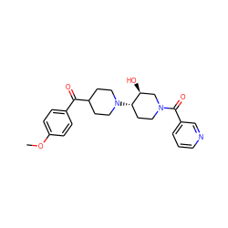 COc1ccc(C(=O)C2CCN([C@H]3CCN(C(=O)c4cccnc4)C[C@@H]3O)CC2)cc1 ZINC000072182092