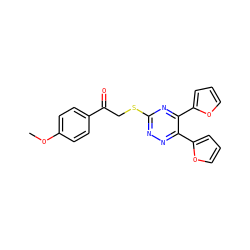 COc1ccc(C(=O)CSc2nnc(-c3ccco3)c(-c3ccco3)n2)cc1 ZINC000000882964