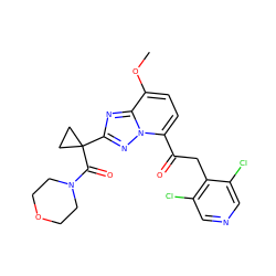 COc1ccc(C(=O)Cc2c(Cl)cncc2Cl)n2nc(C3(C(=O)N4CCOCC4)CC3)nc12 ZINC000113276879