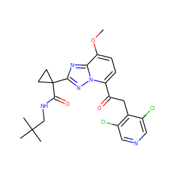 COc1ccc(C(=O)Cc2c(Cl)cncc2Cl)n2nc(C3(C(=O)NCC(C)(C)C)CC3)nc12 ZINC000113277040