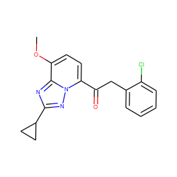 COc1ccc(C(=O)Cc2ccccc2Cl)n2nc(C3CC3)nc12 ZINC000113276263