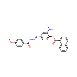 COc1ccc(C(=O)N/N=C/c2ccc(OC(=O)c3cccc4ccccc34)c([N+](=O)[O-])c2)cc1 ZINC000003089162