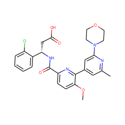 COc1ccc(C(=O)N[C@@H](CC(=O)O)c2ccccc2Cl)nc1-c1cc(C)nc(N2CCOCC2)c1 ZINC000261073997