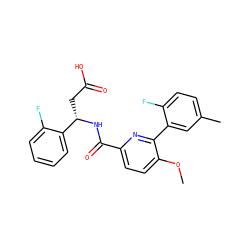 COc1ccc(C(=O)N[C@@H](CC(=O)O)c2ccccc2F)nc1-c1cc(C)ccc1F ZINC000203329371