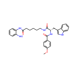 COc1ccc(C(=O)N[C@@H](Cc2c[nH]c3ccccc23)C(=O)NCCCCCC(=O)Nc2ccccc2N)cc1 ZINC001772615548