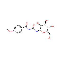 COc1ccc(C(=O)NC(=O)N[C@@H]2O[C@H](CO)[C@@H](O)[C@H](O)[C@H]2O)cc1 ZINC000082150599