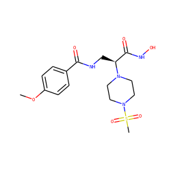 COc1ccc(C(=O)NC[C@@H](C(=O)NO)N2CCN(S(C)(=O)=O)CC2)cc1 ZINC000116375207
