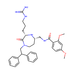 COc1ccc(C(=O)NC[C@@H]2CCN(CC(c3ccccc3)c3ccccc3)C(=O)[C@H](CCCNC(=N)N)N2)c(OC)c1 ZINC000118689271