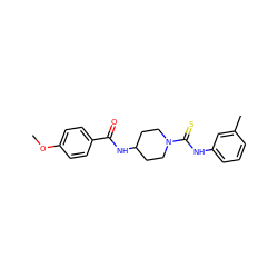 COc1ccc(C(=O)NC2CCN(C(=S)Nc3cccc(C)c3)CC2)cc1 ZINC000008666973