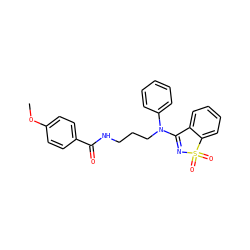 COc1ccc(C(=O)NCCCN(C2=NS(=O)(=O)c3ccccc32)c2ccccc2)cc1 ZINC000064559356