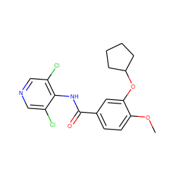 COc1ccc(C(=O)Nc2c(Cl)cncc2Cl)cc1OC1CCCC1 ZINC000000598965