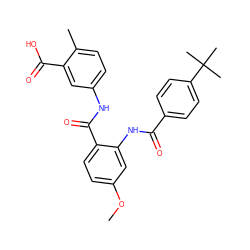 COc1ccc(C(=O)Nc2ccc(C)c(C(=O)O)c2)c(NC(=O)c2ccc(C(C)(C)C)cc2)c1 ZINC000299819981