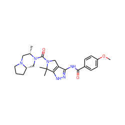 COc1ccc(C(=O)Nc2n[nH]c3c2CN(C(=O)N2C[C@@H]4CCCN4C[C@@H]2C)C3(C)C)cc1 ZINC000114191234