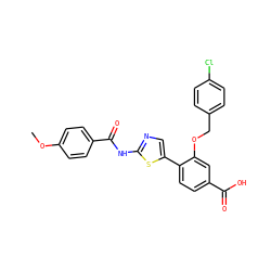 COc1ccc(C(=O)Nc2ncc(-c3ccc(C(=O)O)cc3OCc3ccc(Cl)cc3)s2)cc1 ZINC000653695829