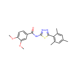 COc1ccc(C(=O)Nc2nnc(-c3c(C)cc(C)cc3C)s2)cc1OC ZINC000043023732