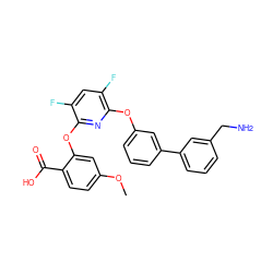 COc1ccc(C(=O)O)c(Oc2nc(Oc3cccc(-c4cccc(CN)c4)c3)c(F)cc2F)c1 ZINC000045258337