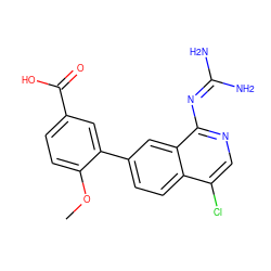 COc1ccc(C(=O)O)cc1-c1ccc2c(Cl)cnc(N=C(N)N)c2c1 ZINC000026965135