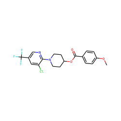 COc1ccc(C(=O)OC2CCN(c3ncc(C(F)(F)F)cc3Cl)CC2)cc1 ZINC000020219074