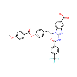 COc1ccc(C(=O)Oc2ccc(CCn3c(NC(=O)c4ccc(C(F)(F)F)cc4)nc4cc(C(=O)O)ccc43)cc2)cc1 ZINC000072141366