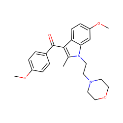 COc1ccc(C(=O)c2c(C)n(CCN3CCOCC3)c3cc(OC)ccc23)cc1 ZINC000013742509