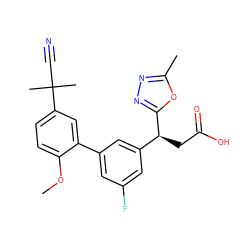 COc1ccc(C(C)(C)C#N)cc1-c1cc(F)cc([C@H](CC(=O)O)c2nnc(C)o2)c1 ZINC000219465990