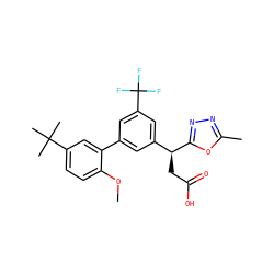 COc1ccc(C(C)(C)C)cc1-c1cc([C@H](CC(=O)O)c2nnc(C)o2)cc(C(F)(F)F)c1 ZINC000219451243